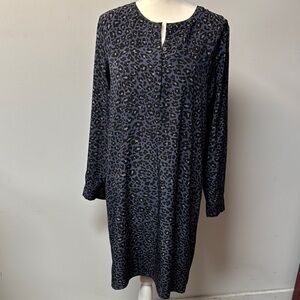 Banana Republic Sheath Dress Blue Black Animal Print Long Sleeves Silky Feel 8